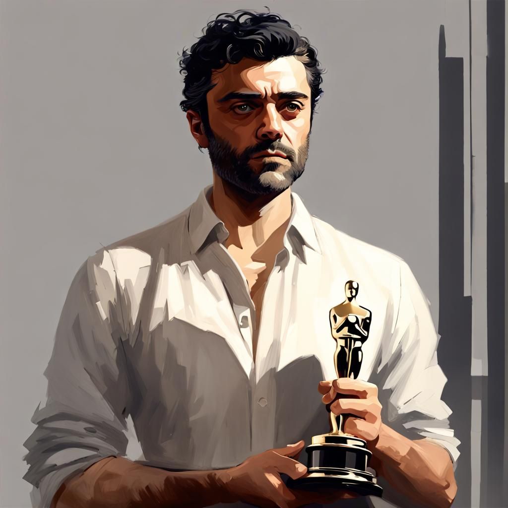 Oscar Isaac Holding Oscar Trophy, Digital Portrait