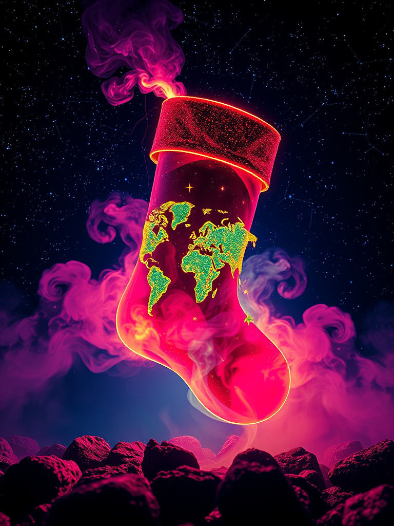 Surreal World Map Christmas Stocking in Weed Smoke