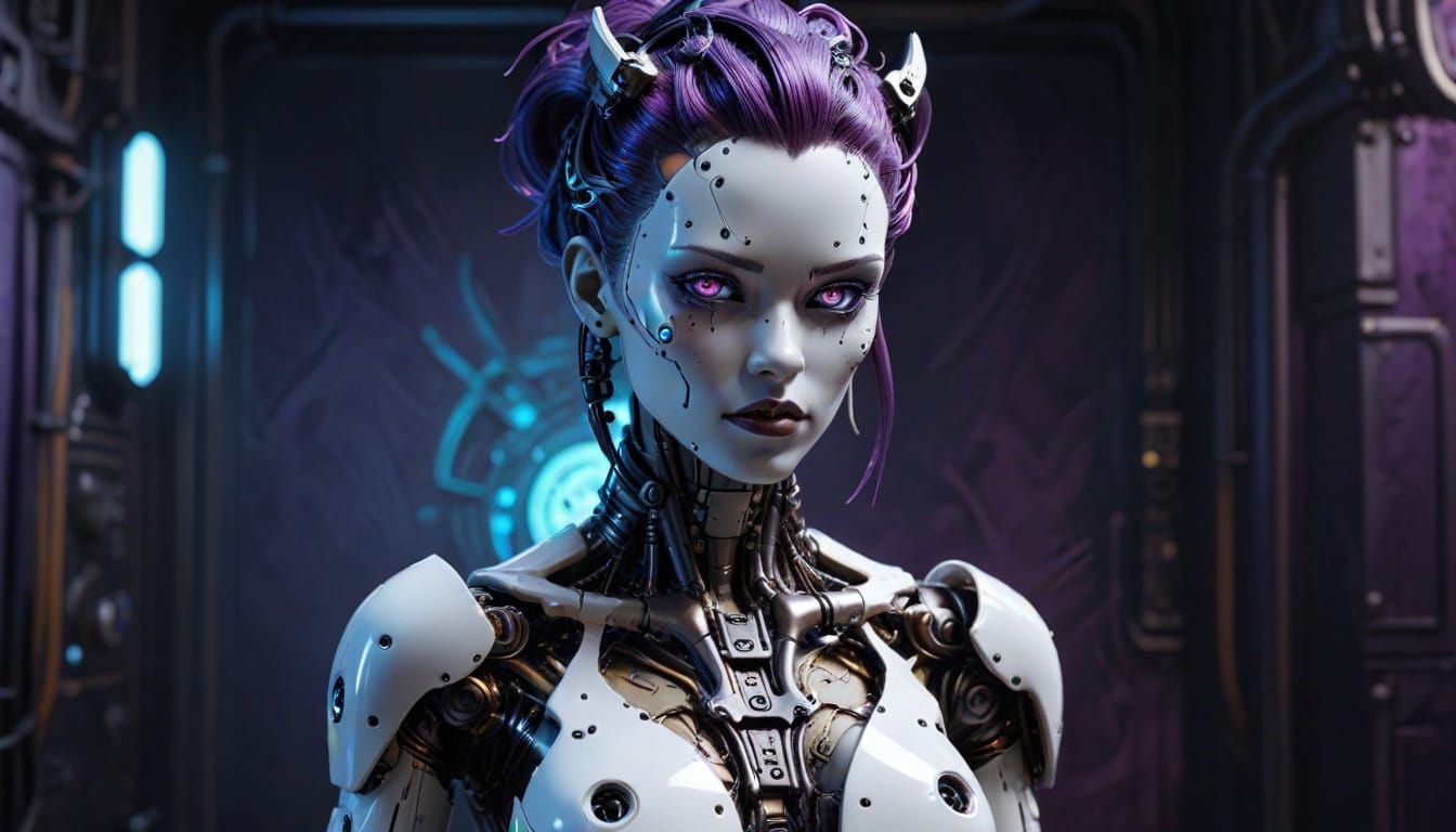 Frightening Gynoid Robot in Gothic Pinup Pose