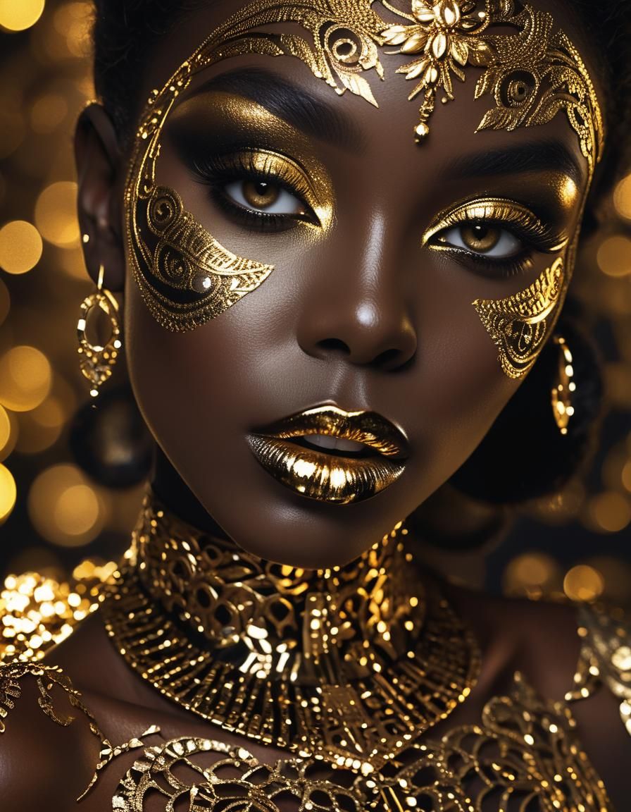 Golden Glamour: Portrait with Shimmering Gold Makeup