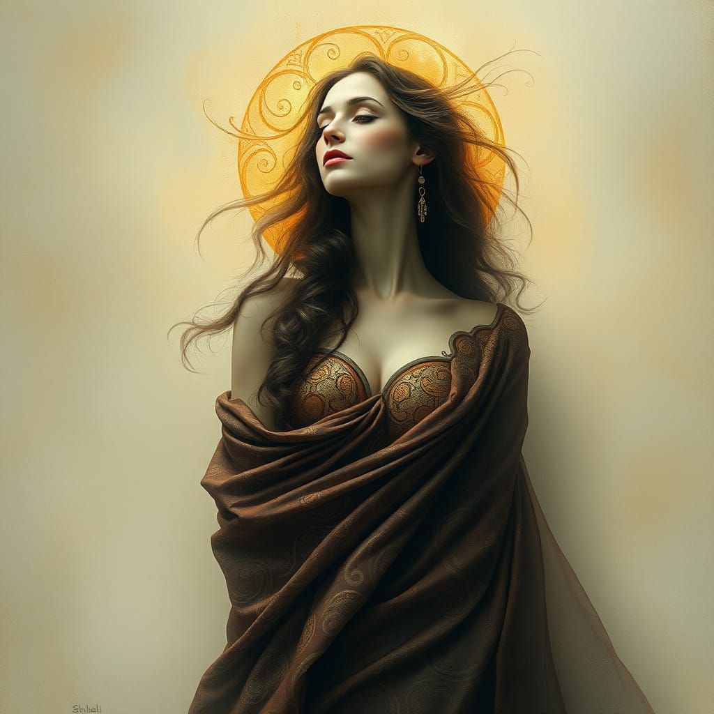 Mystical Woman in Golden Dreamscape