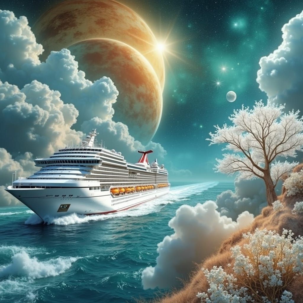 Golden Cosmic Cruise Through Heavenly Seas