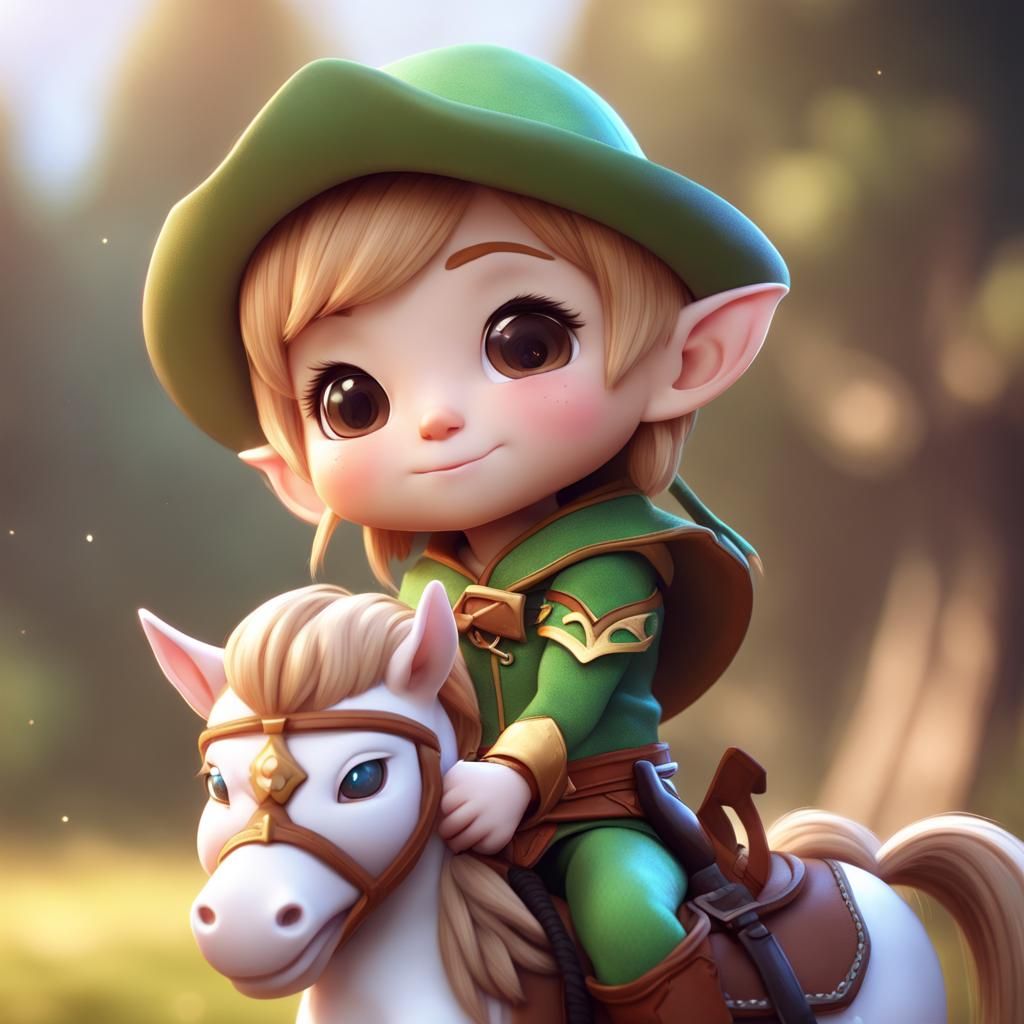 Chibi Elf Cowboy on Pony, Digital Illustration