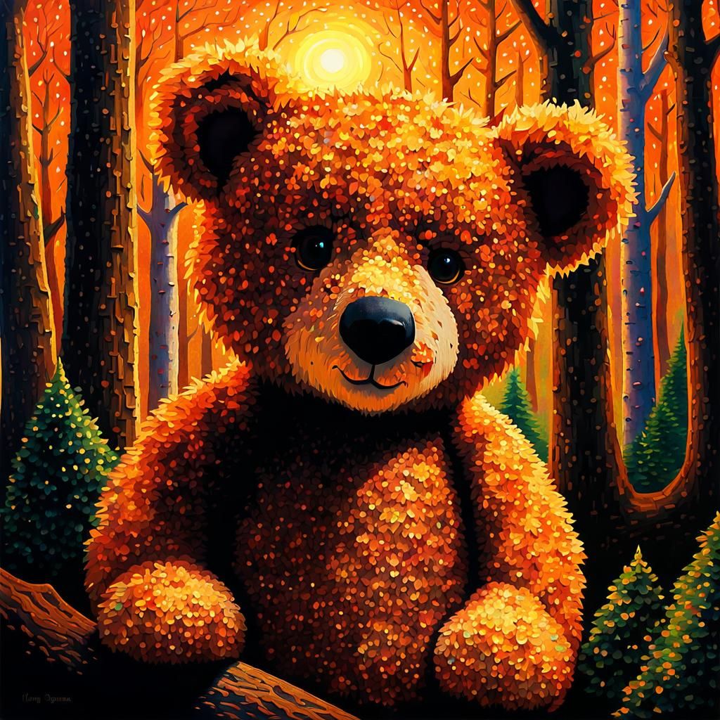 Teddy Bear Tree in Pointillist Forest