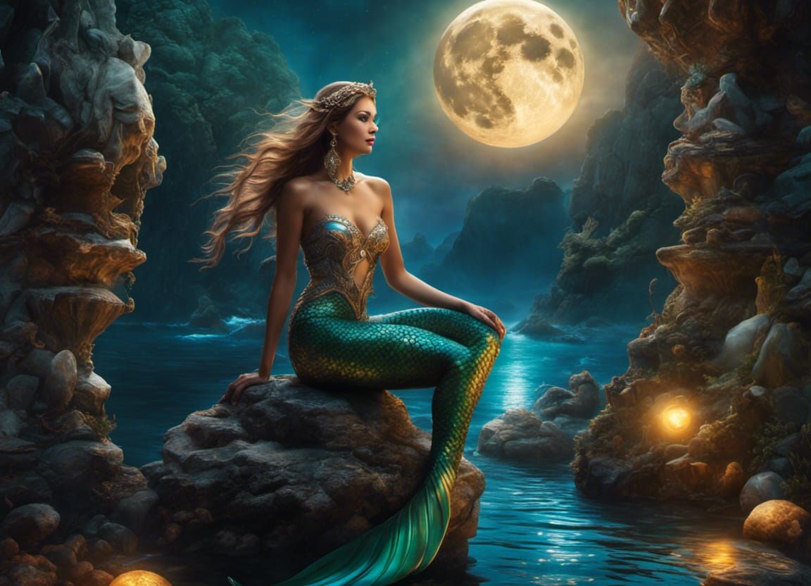 mermaid watching the moon