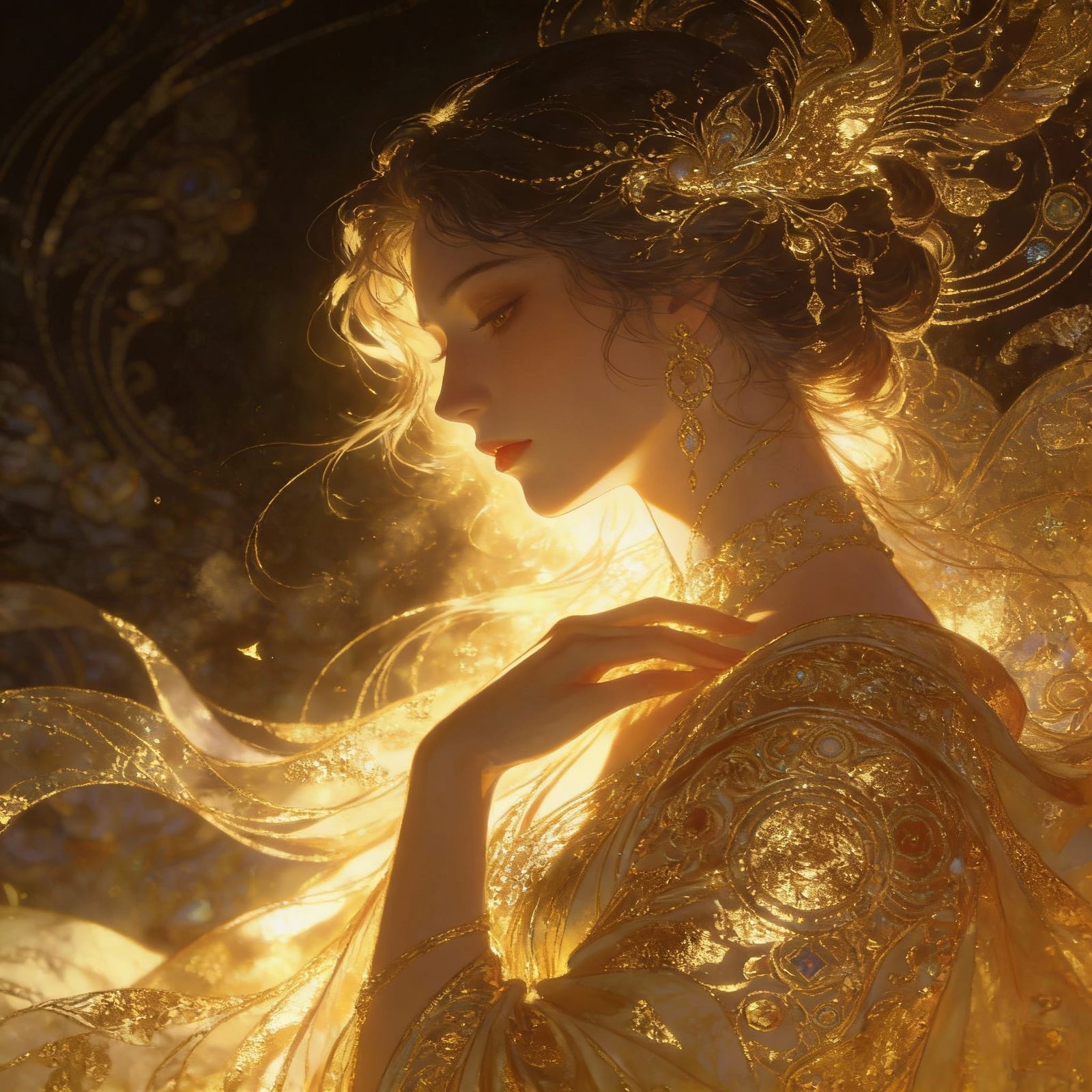Golden Light Figure Illustration with Mythical Luxury