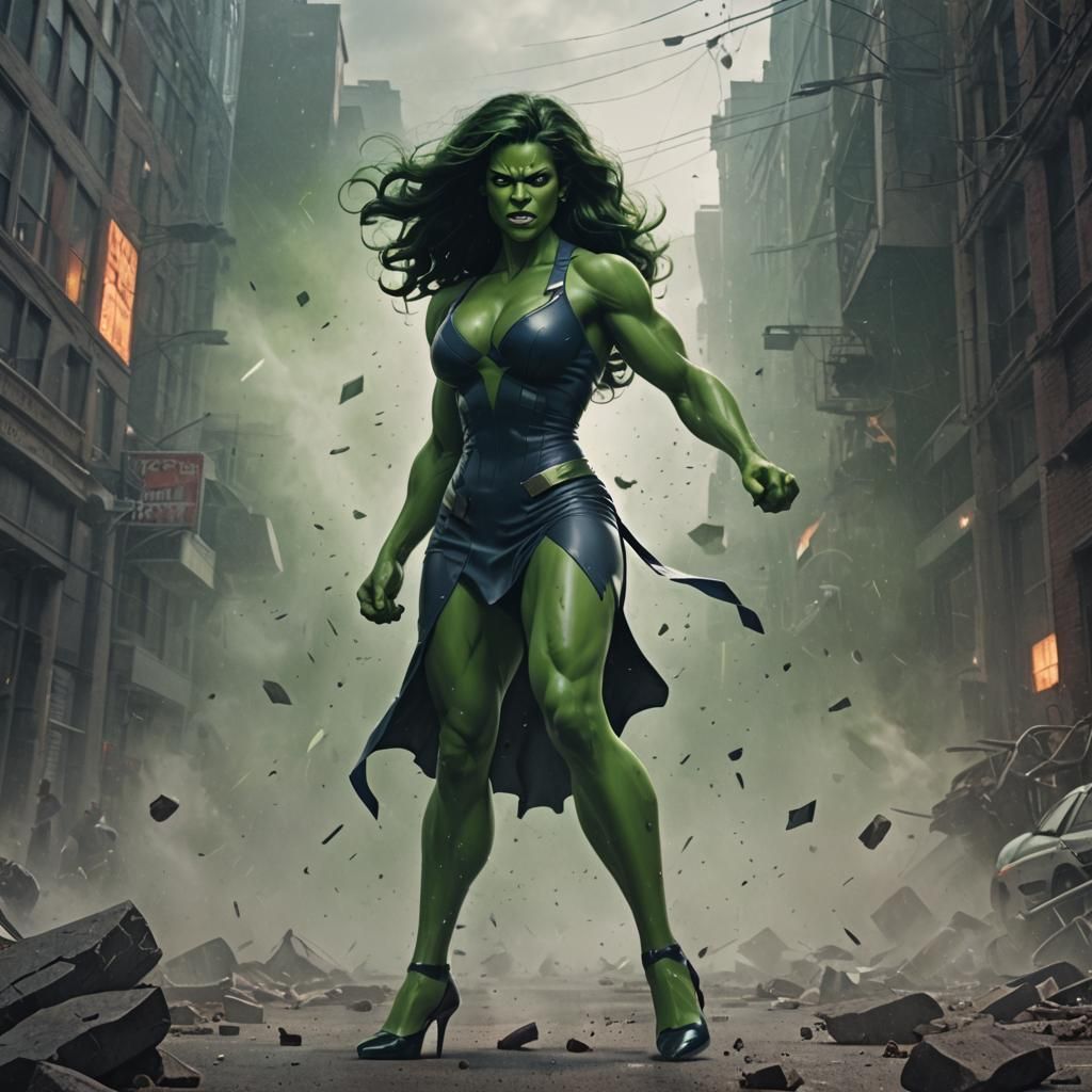 Raging She-Hulk in Polka Dot Dress: Digital Art