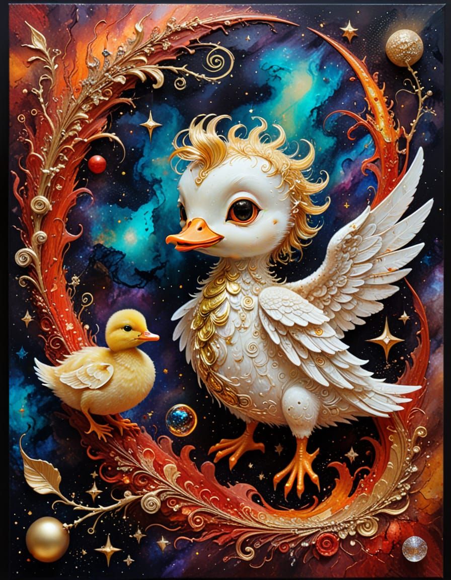 Surreal Angel-Demon Portrait in Space: 1999 Style