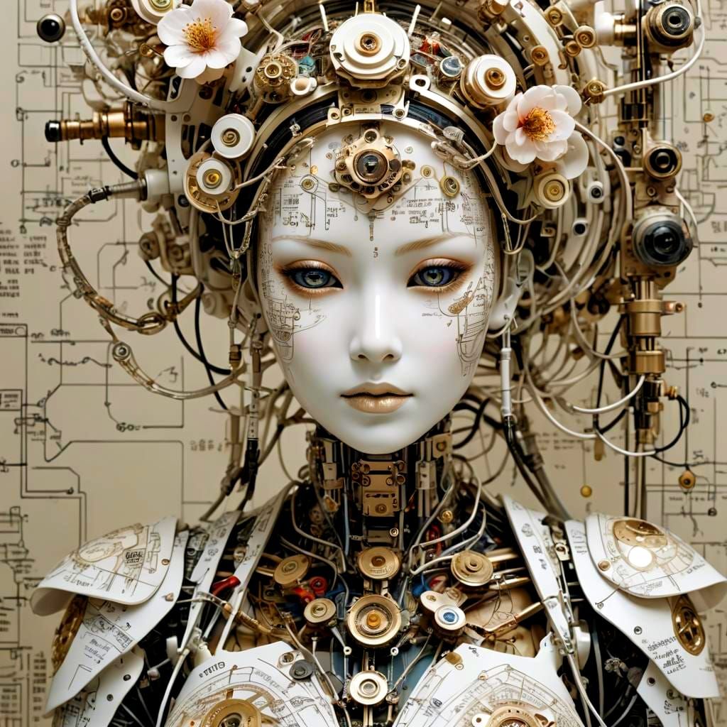 Cyborg Tech Priestess with Porcelain Mask