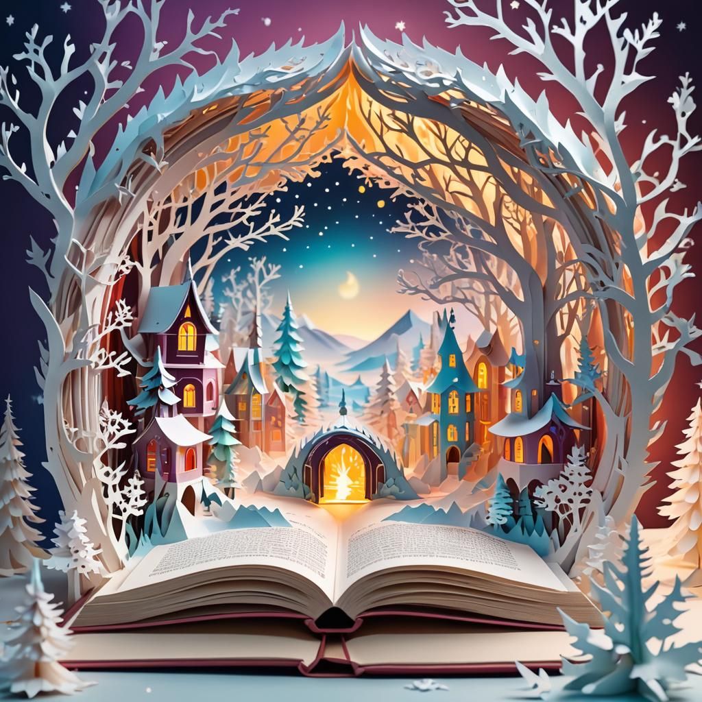 Fantasy Winter Portal in Kirigami Book Scene