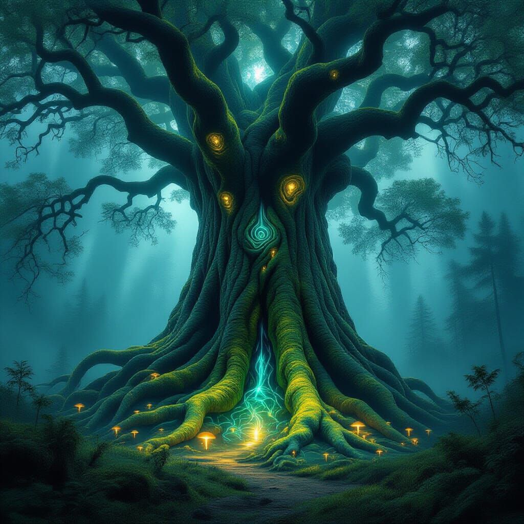 Enchanted Colossal Tree in Mystical Forest