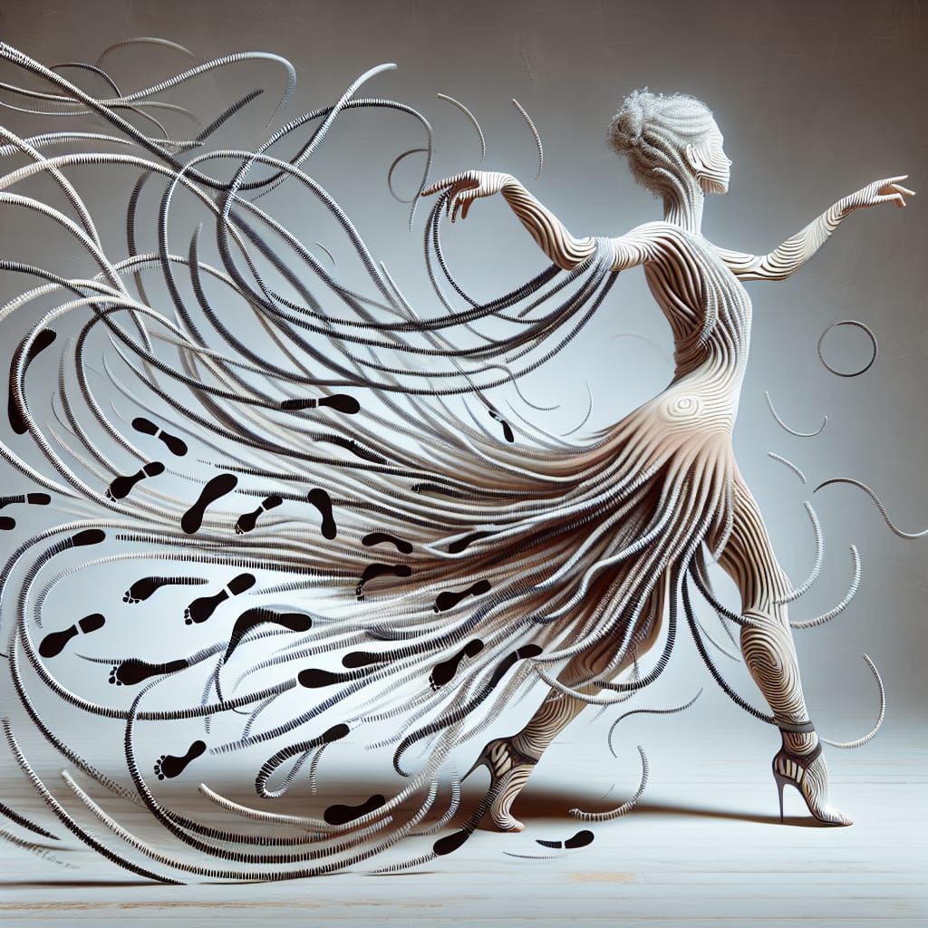 Woman's Dance: Surreal Footstep Path Dress