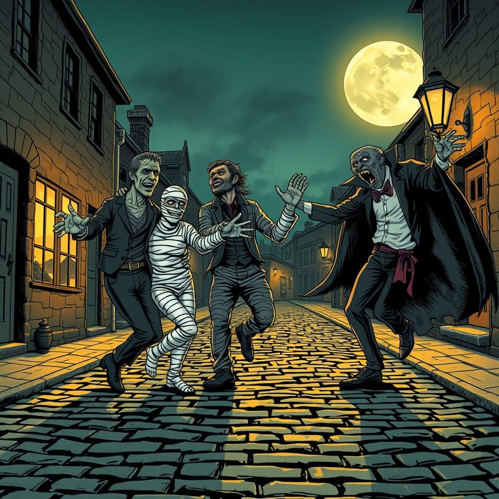 Monsters Irish Dancing in Edward Gorey Style