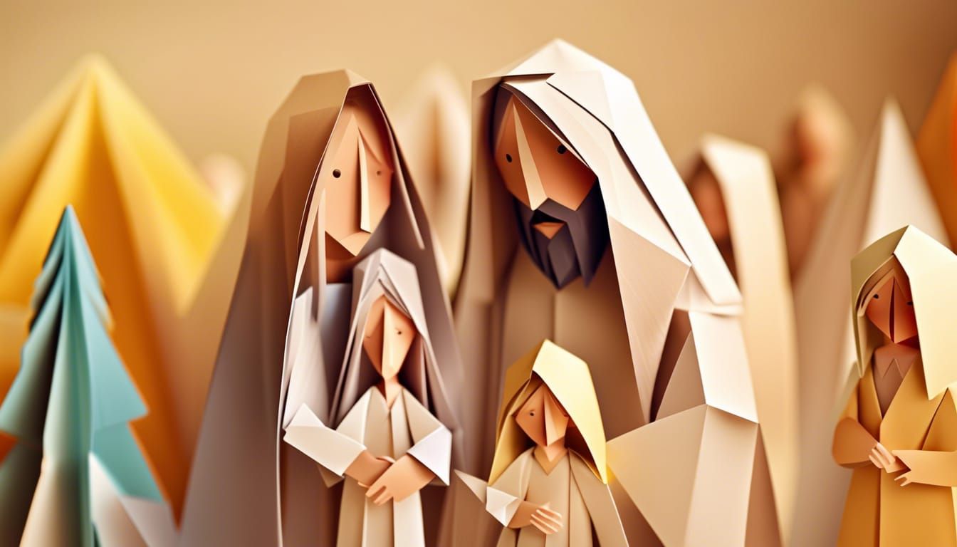 Jesus with Family in Origami Papercraft Style
