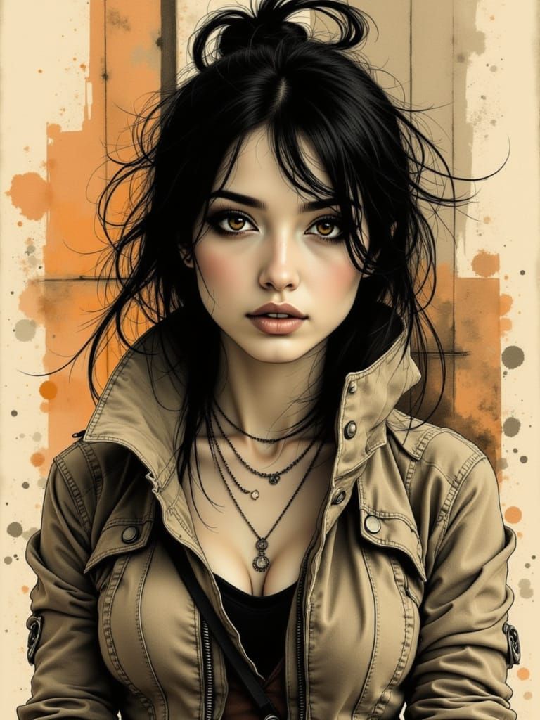 Mysterious Woman in Moody Urban Landscape