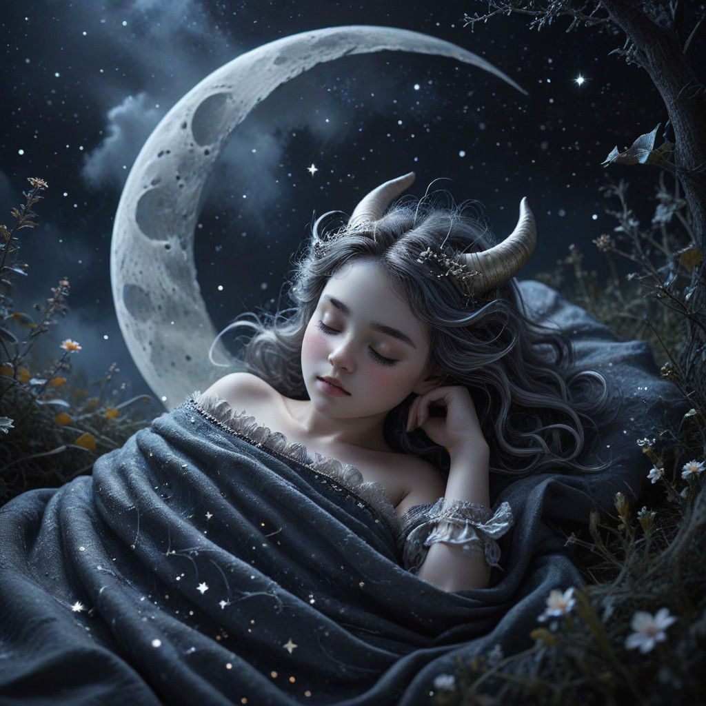 Whimsical Lunar Slumber: Enchanting Nocturnal Scene