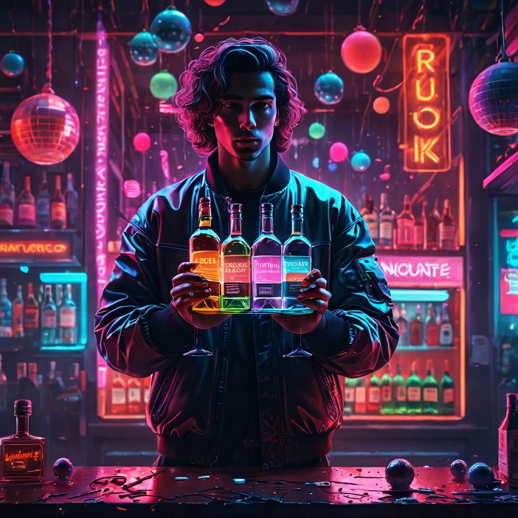 Retrowave Ad: Futuristic Liquor Bottle in Neon Lights