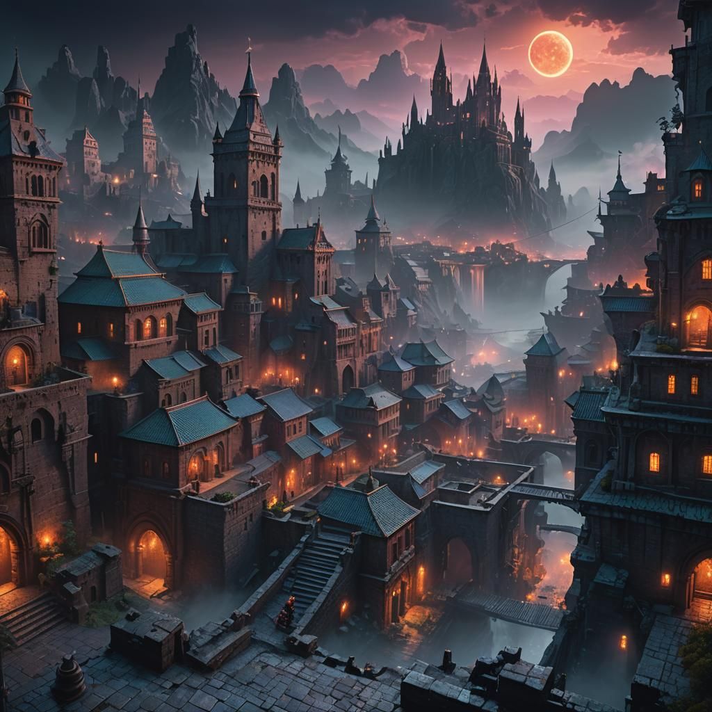 Fantastical City Shimmers Under Cool Nightfall