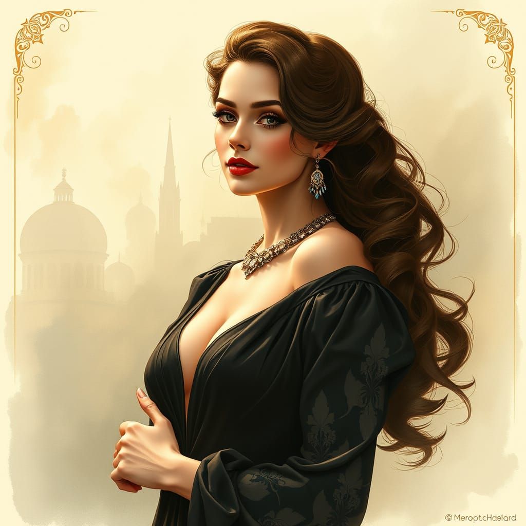 Elegant Woman in Art Nouveau Style