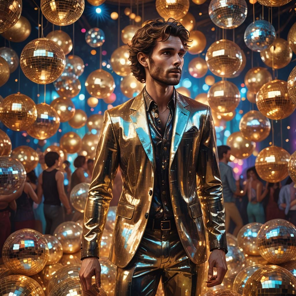 Man Among Disco Balls in Ethereal Concept Art