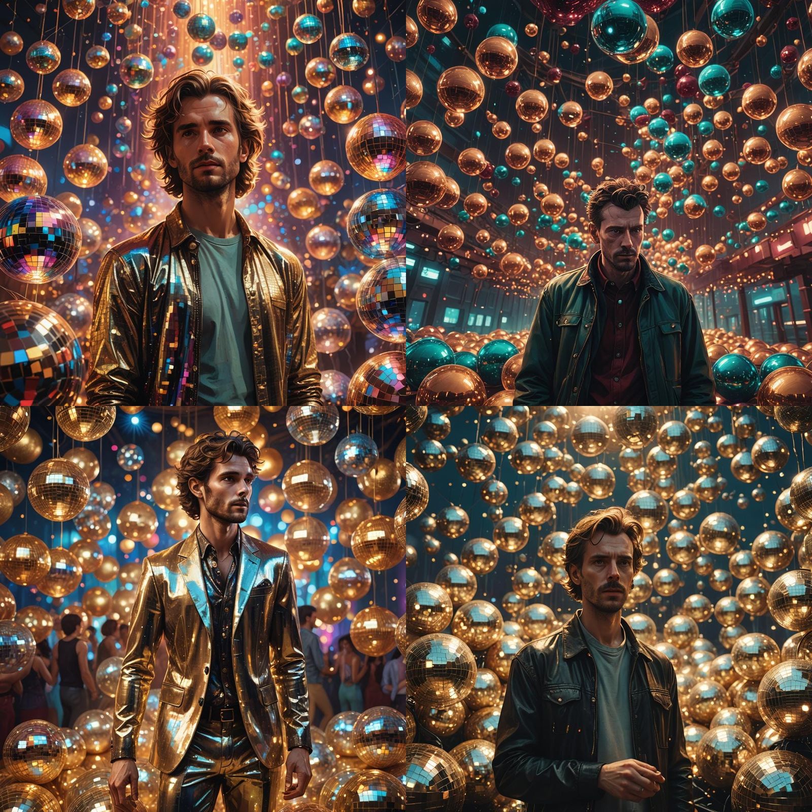 Ethereal Man Amongst Disco Balls in Fantasy Art Style