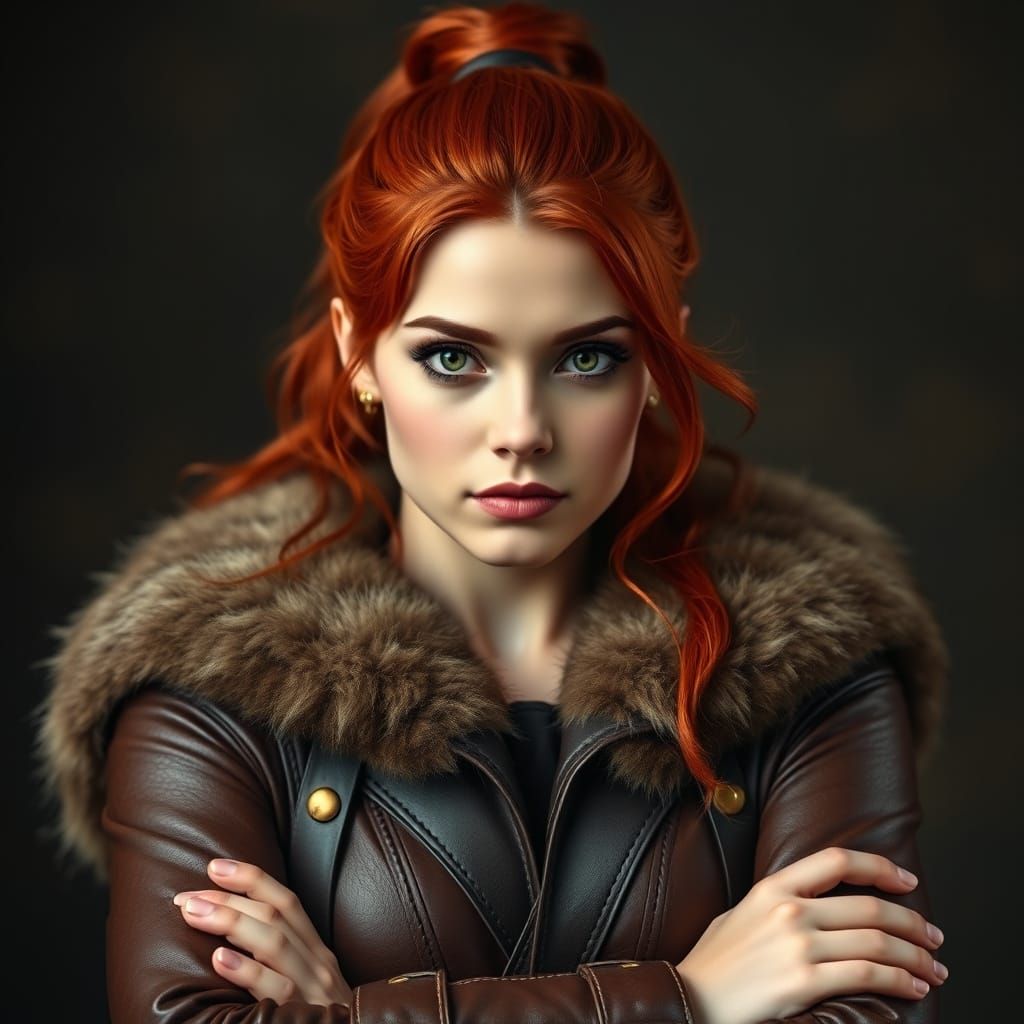 Vintage Portrait of a Courageous Red-Haired Goddess