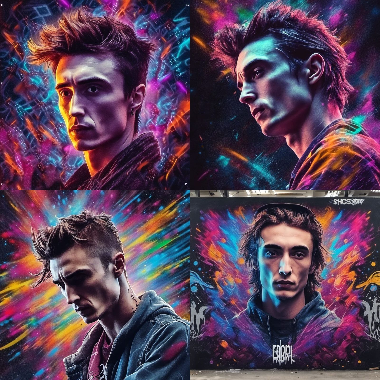 Holographic Astral Portrait in Graffiti Art Style