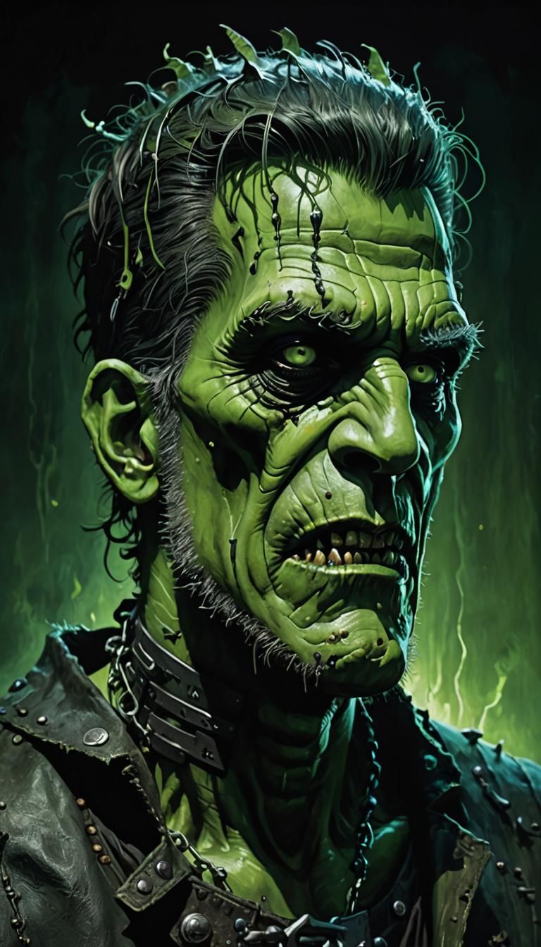 Abe Lincoln as Frankenstein's Monster,  he has a green complexion
