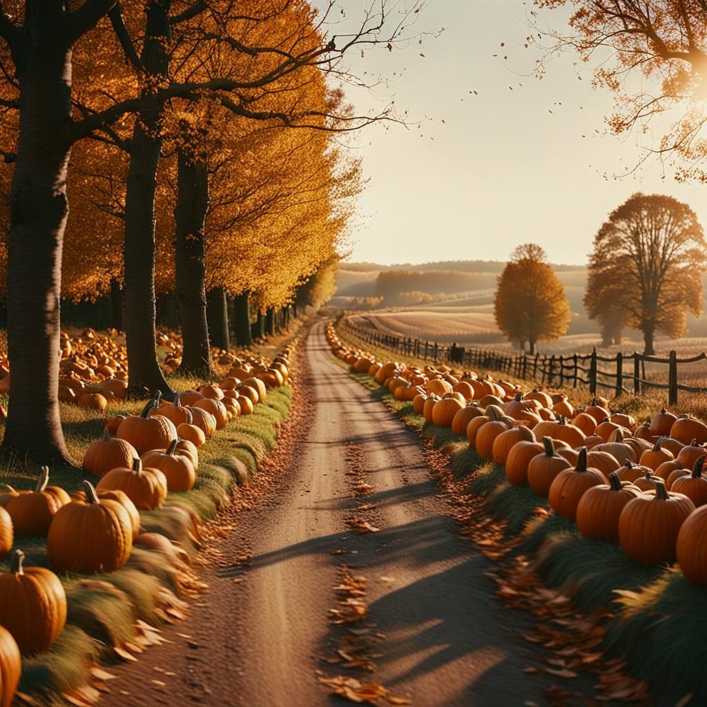 Autumnal Countryside Scene in Golden Hour Light