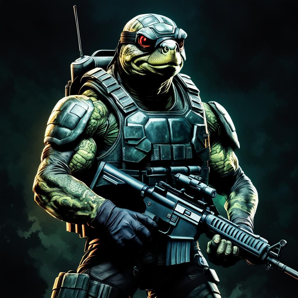 Anthropomorphic Turtle Soldier in War