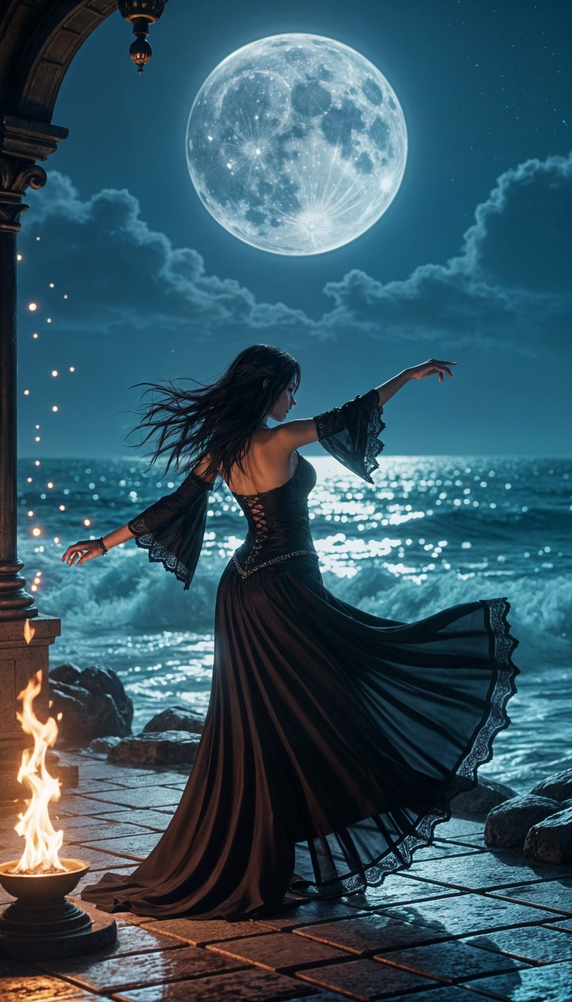 Gothic Ritual Dance by Firelight, 3D Rendered