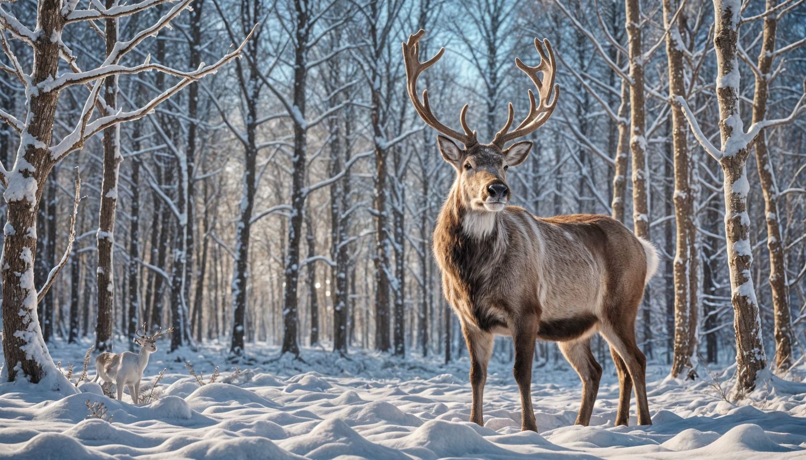 Realistic Reindeer Portrait in Winter Forest