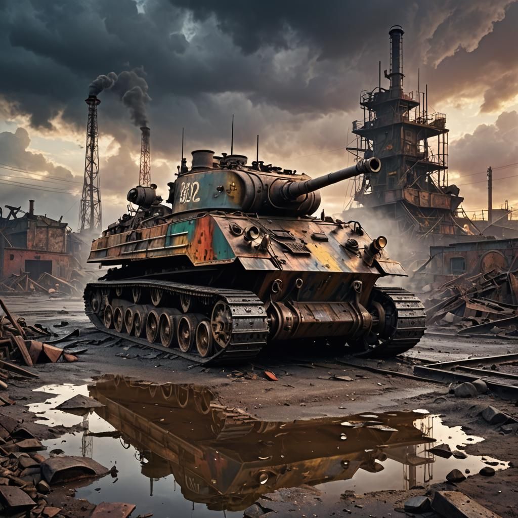 Dieselpunk Panzer Tank in Ruined Wasteland