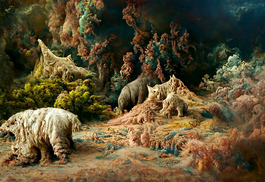 Furry Sabertooth Rhino in Hyperdetailed Oil Painting
