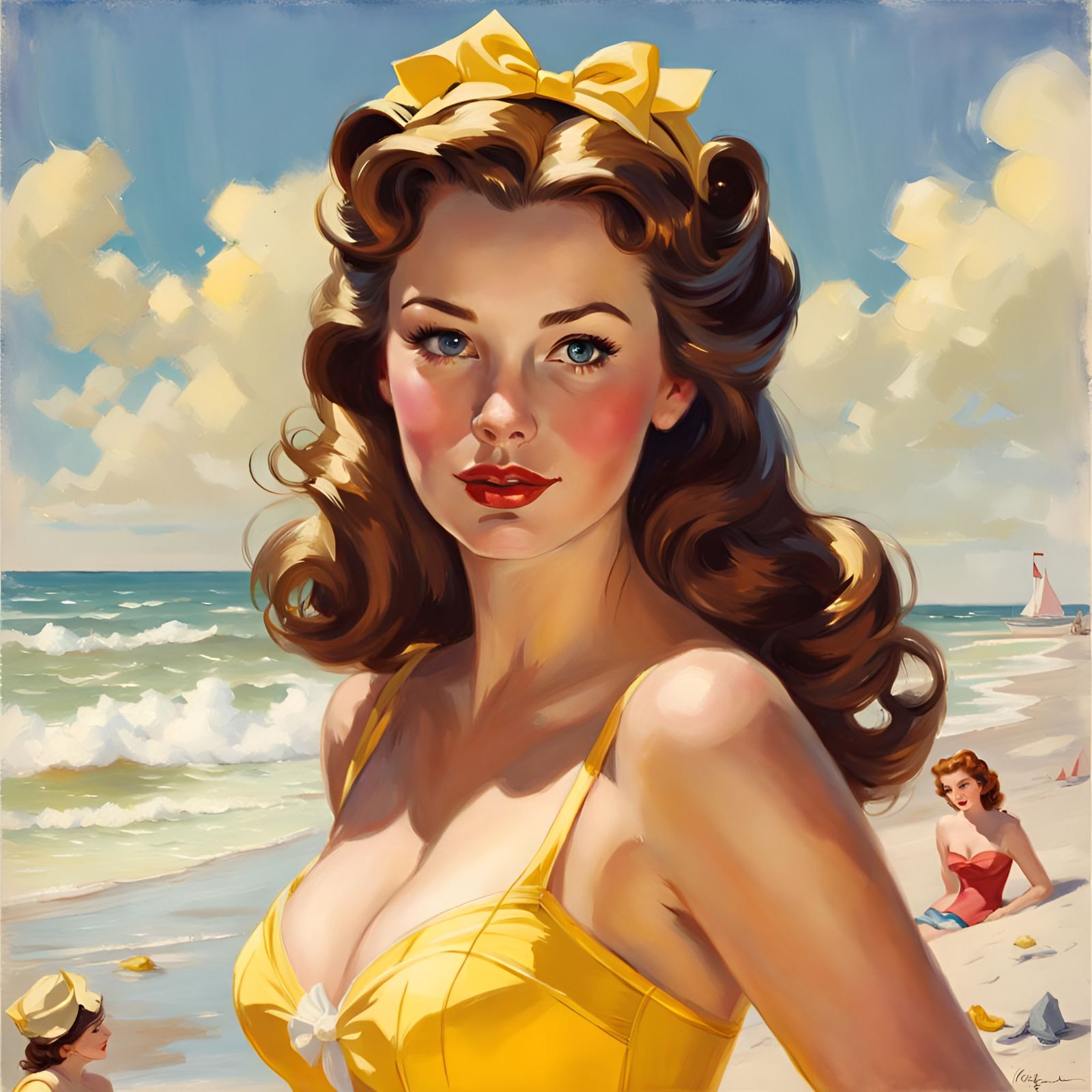 Princess Belle Beach Portrait in Pin-Up Style