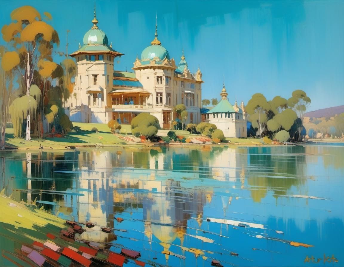Palaces and Blue Lagoon in Expressionist Style