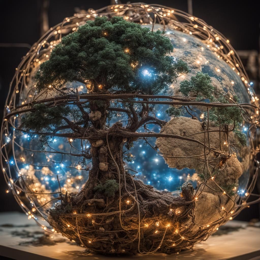 Globe Encapsulating Natural Disasters in Dystopian Landscape