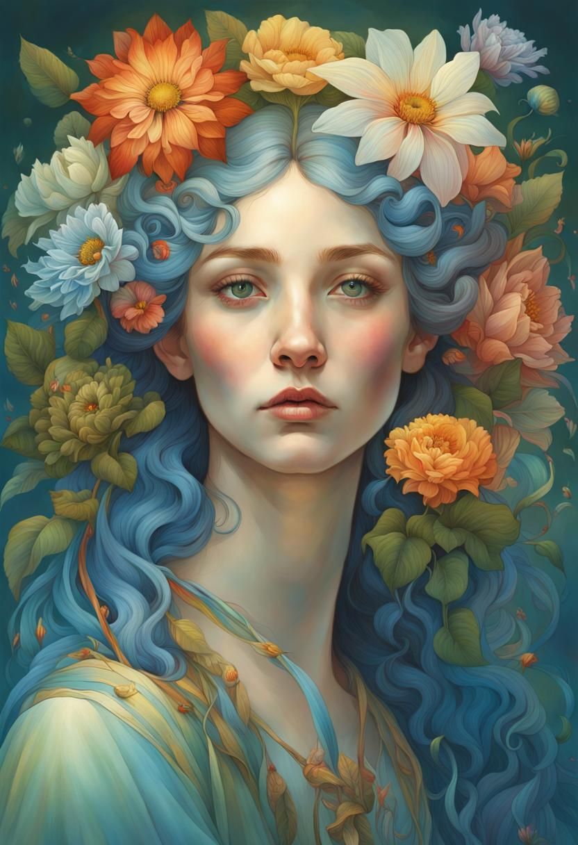 Ethereal Flower Goddess Portrait in Hyperrealistic Style