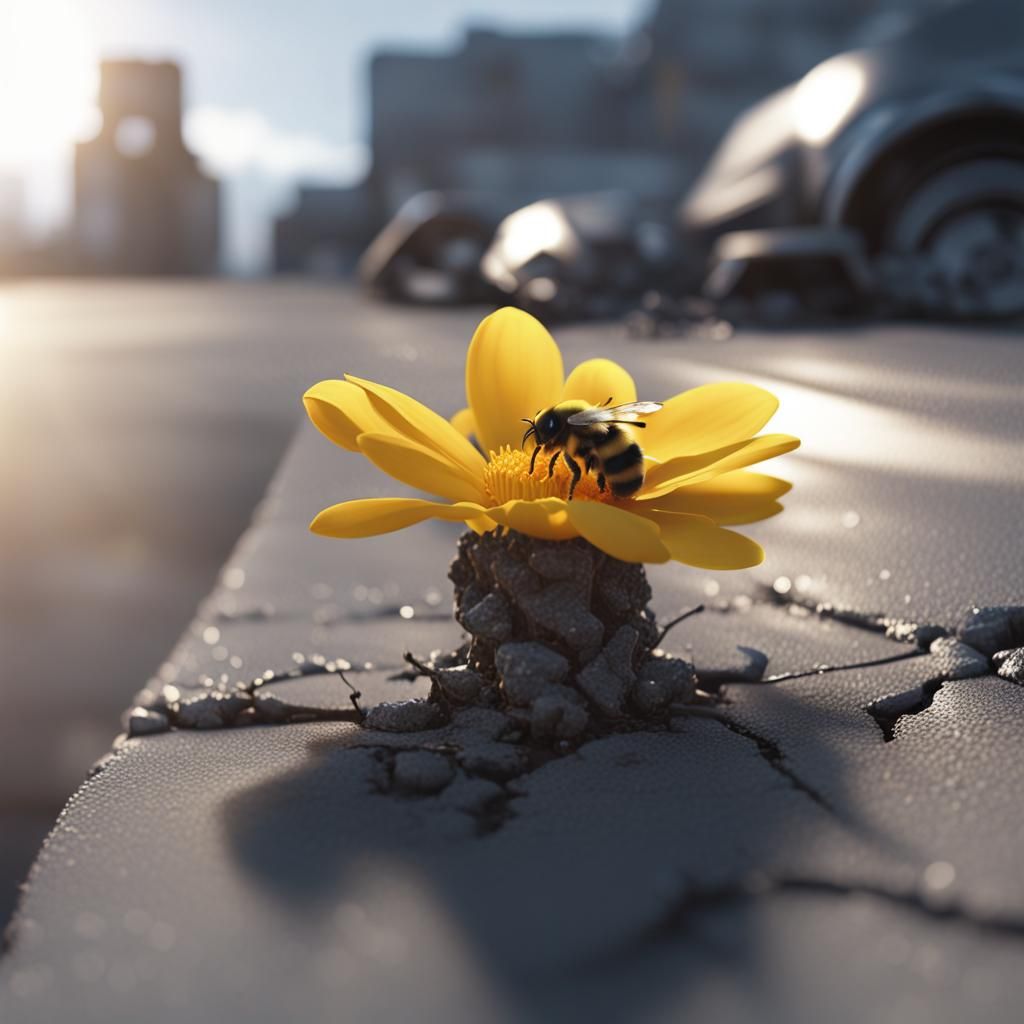 Sci-Fi Flower Blooms in Dystopian Parking Lot