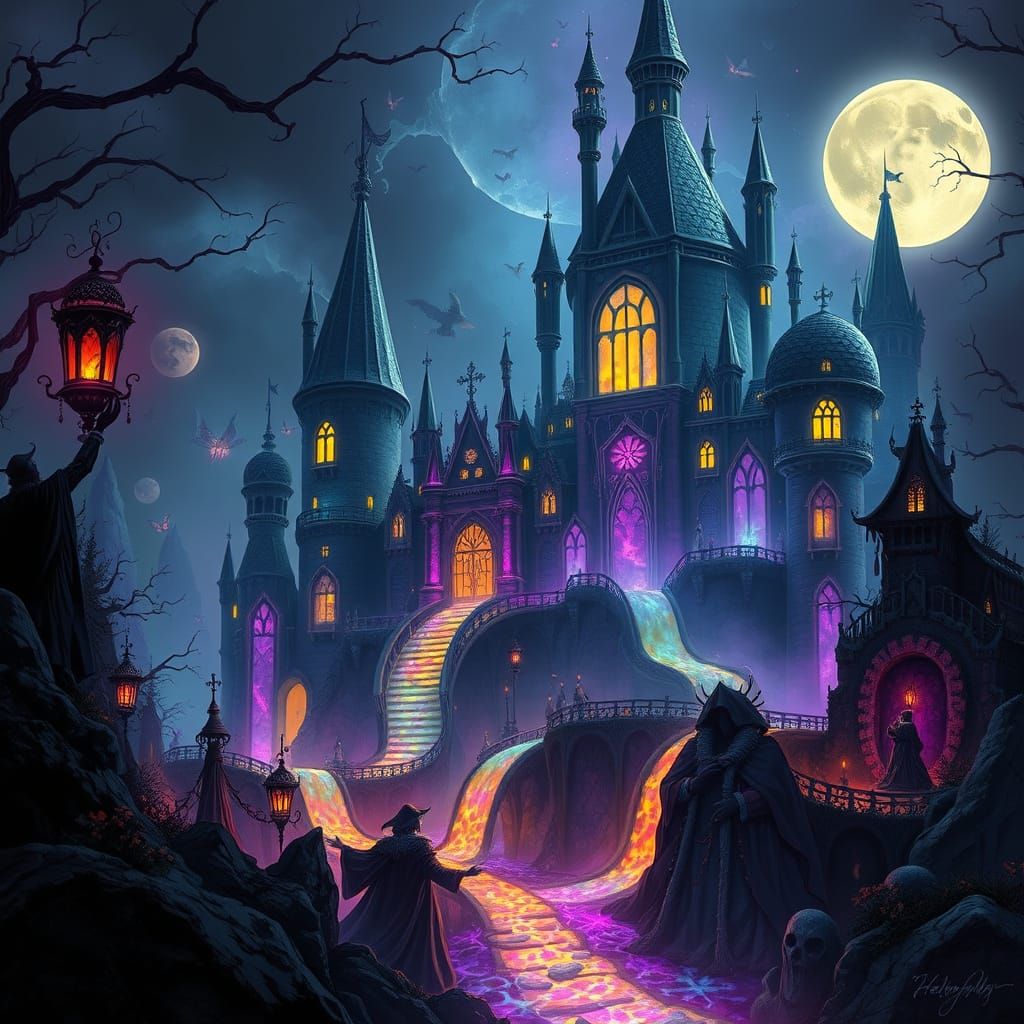 Dark Enchanted Kingdom with Rainbow Rivers