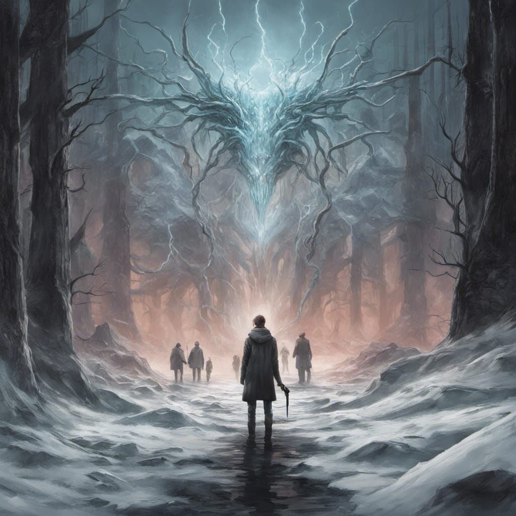 Surreal Frozen Landscape with Electronic Demons