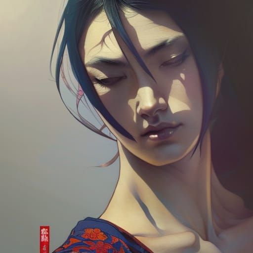 Ninja Scroll Portrait in Japanese Block Print Style