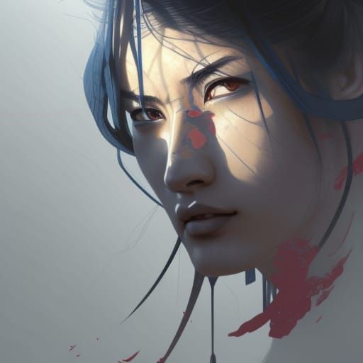 Hyperdetailed Portrait in Japanese Block Print Style