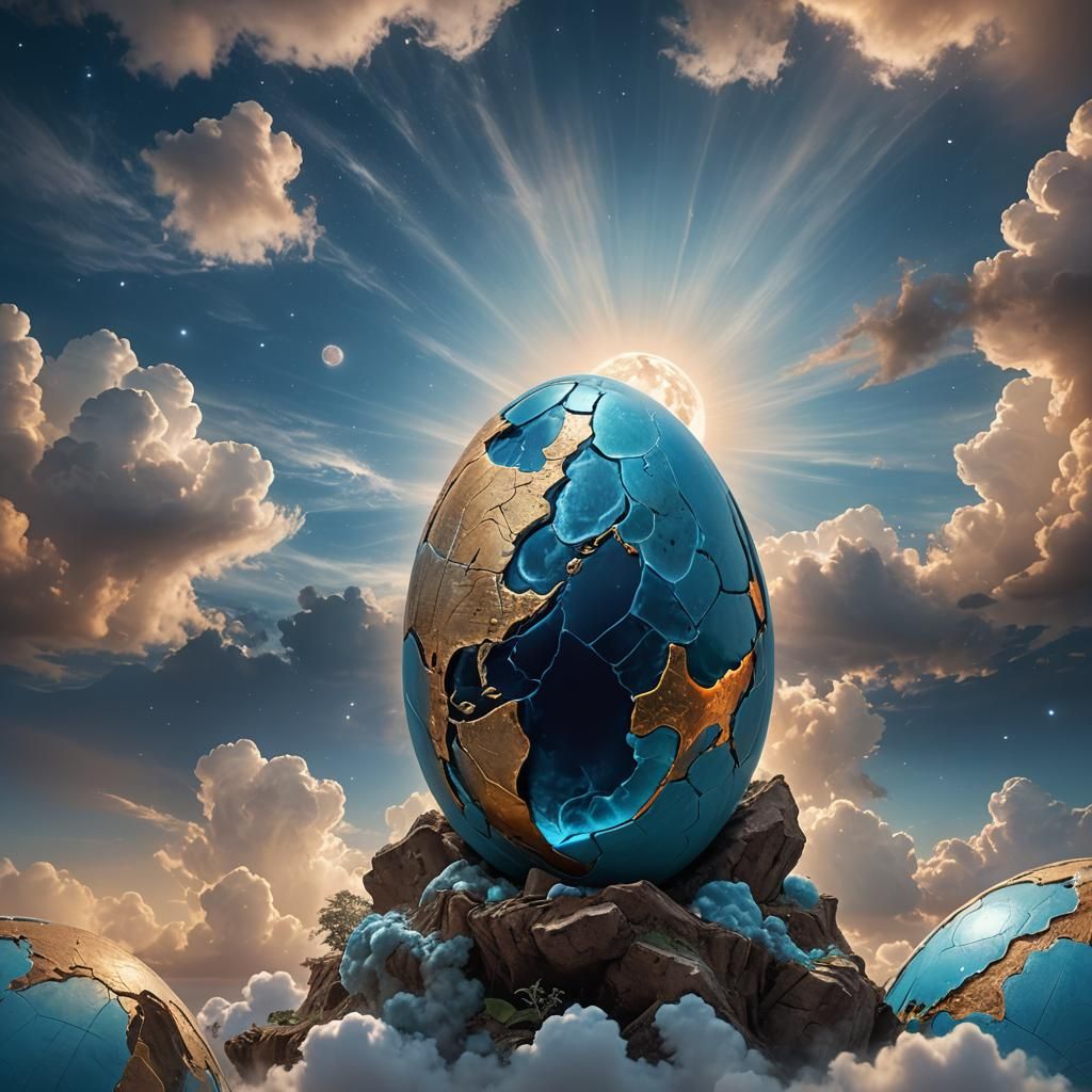 Elephant Egg Reveals Glowing Earth: Surrealist Dreamscape