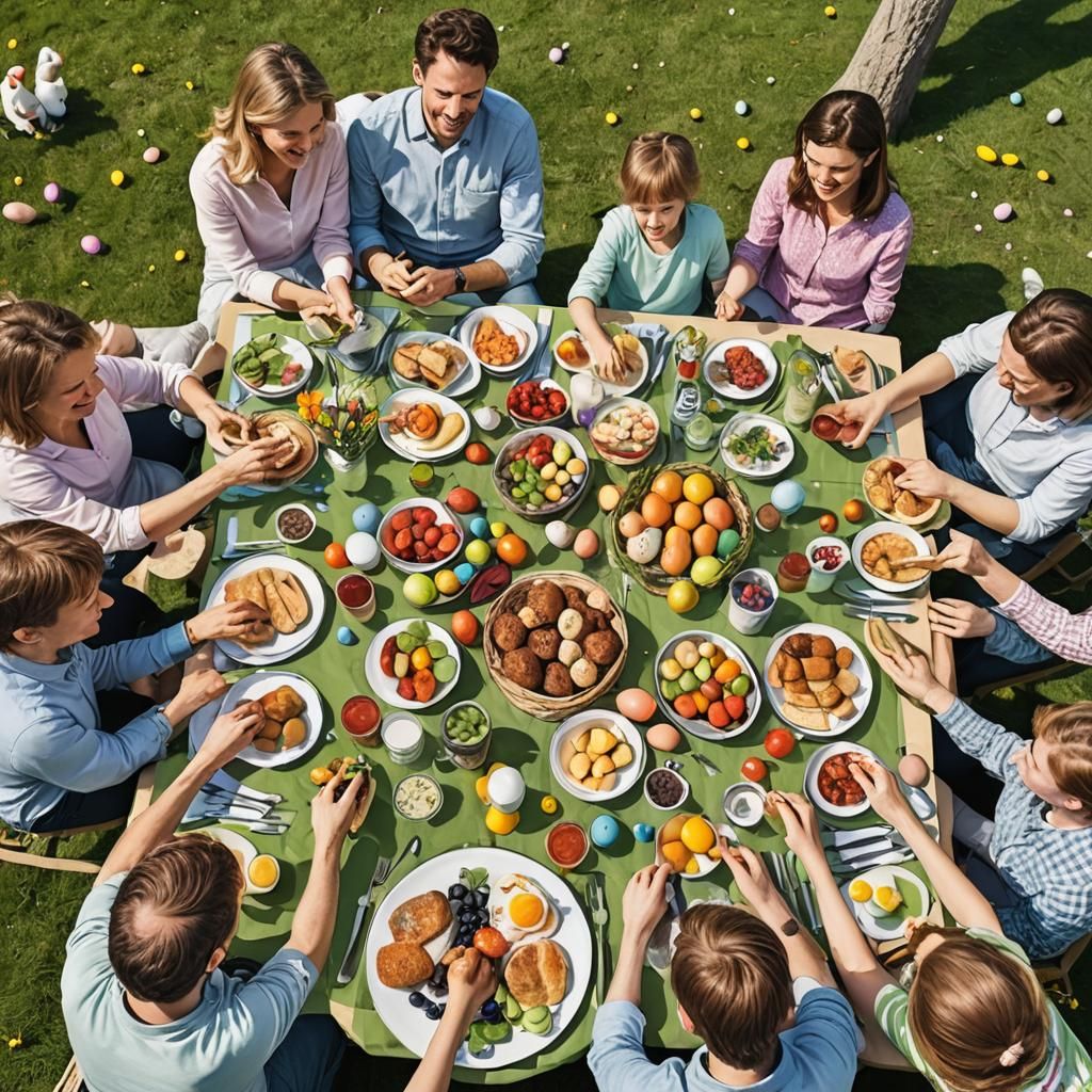 Festive Easter Family Picnic Scene