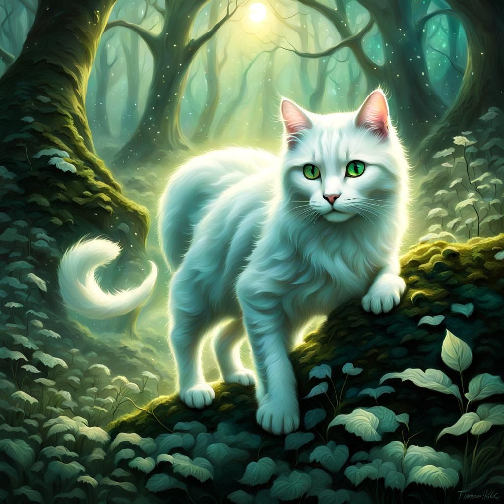 Mystical Forest Cat in Detailed Matte Painting Style