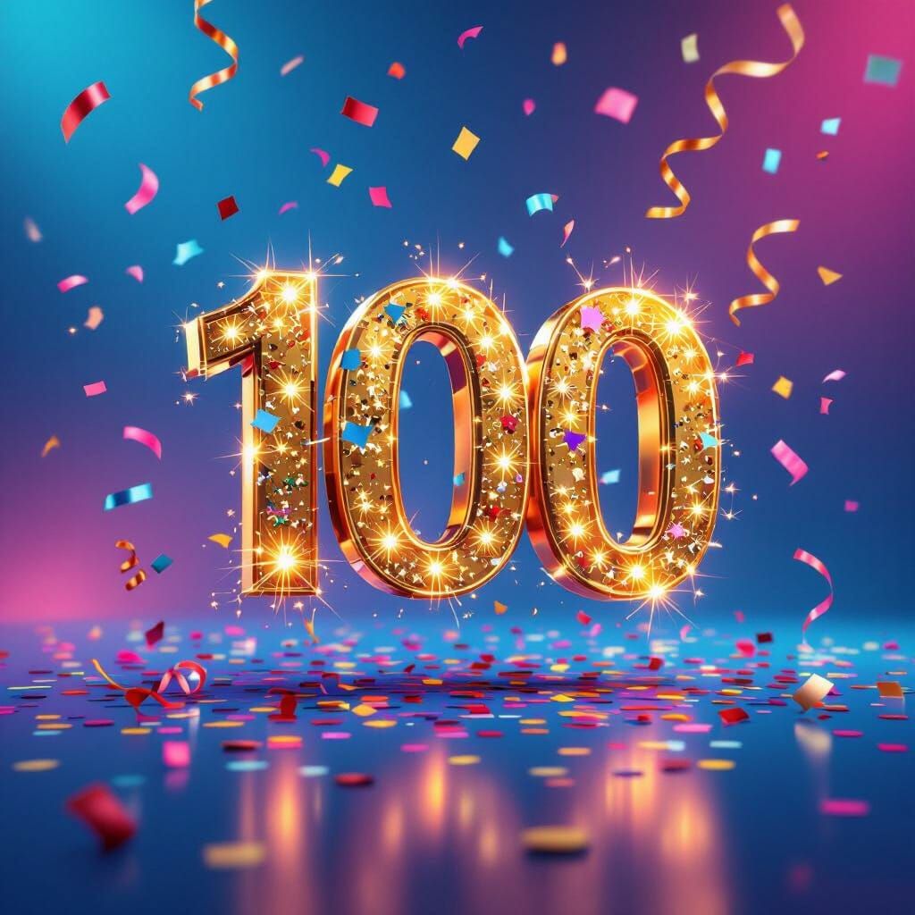 Golden 100 Numeral in 3D Render