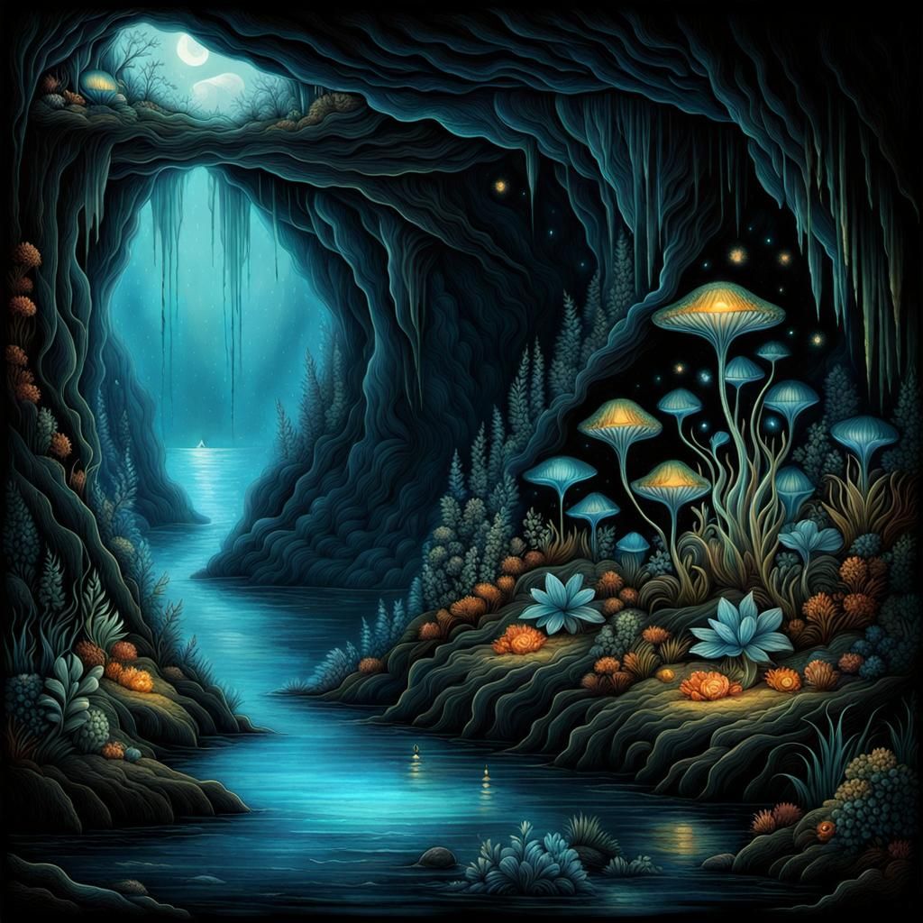 Bioluminescent Plants Glow in Mysterious Cave