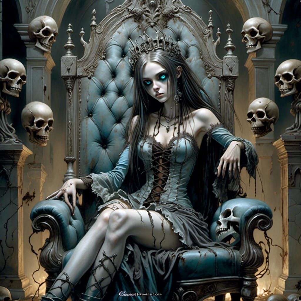 Gothic Emo Girl on Throne in Grungy Castle