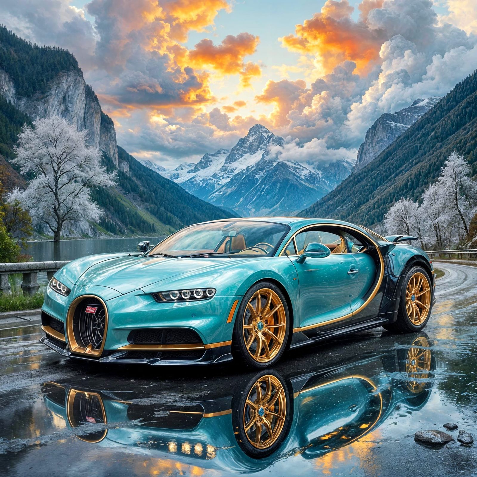 Aqua Bugatti Chiron in Art Nouveau Style